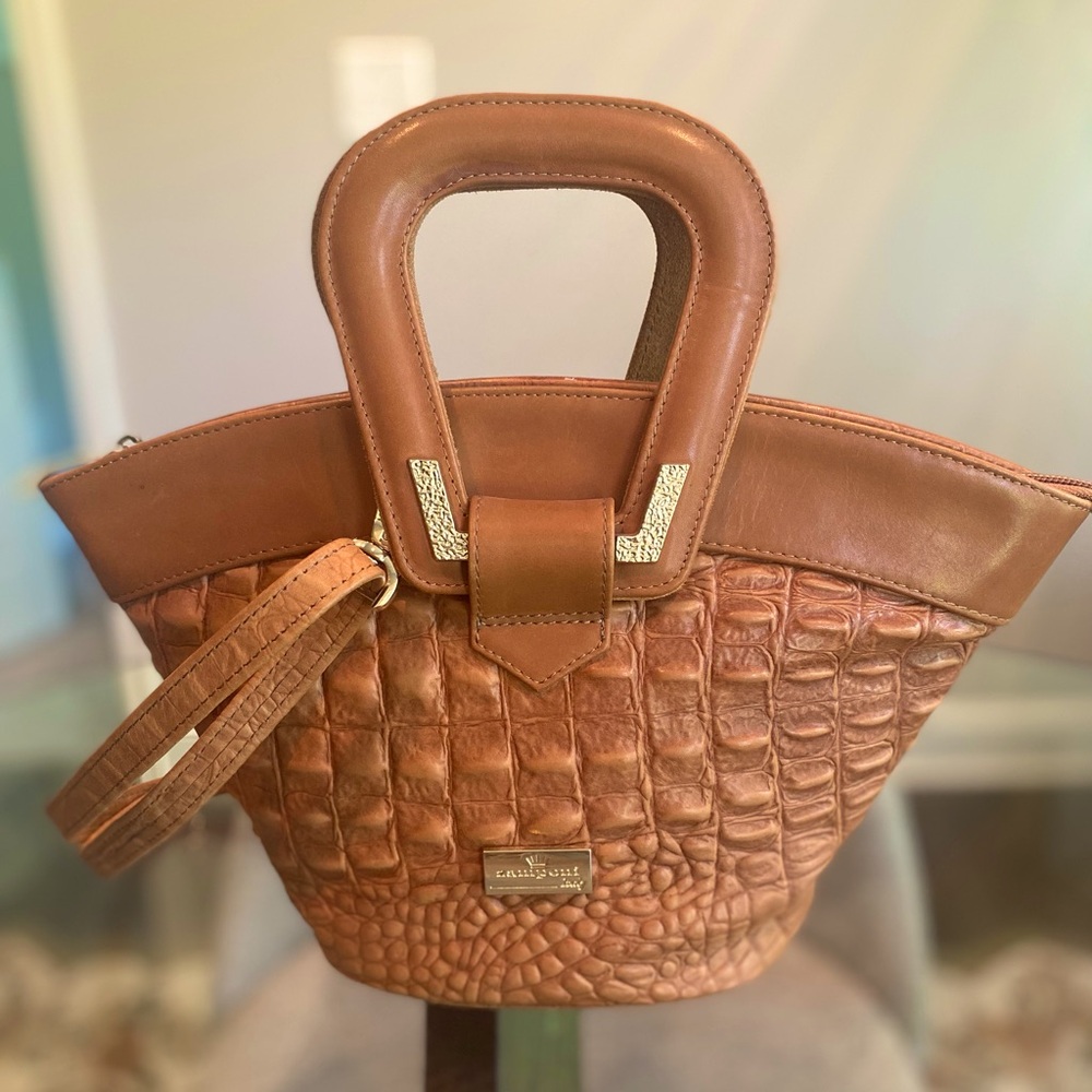 Italian Luxury Zamponi Taormina Crocodile Skin Leather Crossbody Hand Bag Purse